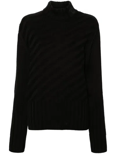 Pre-owned Versace 2000s Striped Mock-neck Jumper In 黑色