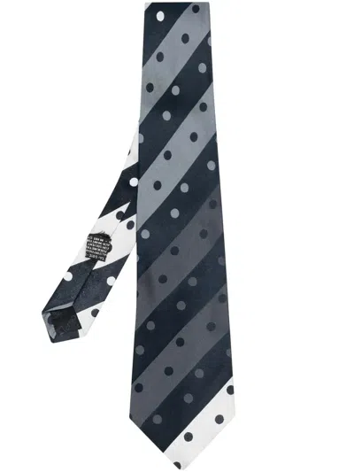 Pre-owned Versace 2000s Striped Polka-dot Silk Tie In Blue