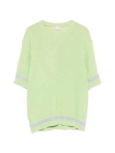 Pre-owned Versace 2000s Striped V-neck Top In Green