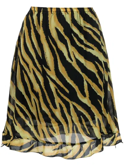 Pre-owned Versace 2000s Tiger Stripe-print Skirt In Black
