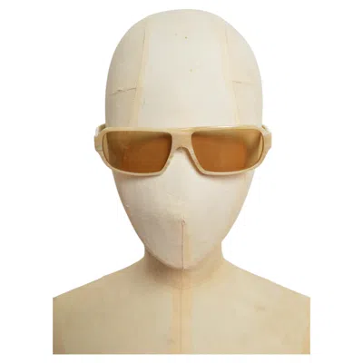 Pre-owned Versace 2000s  Cream Marble Rectangle Oval Slim Frame Sleek Y2k Sunglasses In White