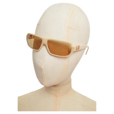 Pre-owned Versace 2000s  Cream Marble Rectangle Sleek Oval Greca Key Diamonté Sunglasses In White