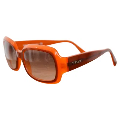 Pre-owned Versace 2000s  Orange Amber & Brown Vintage Square Oval Sunglasses
