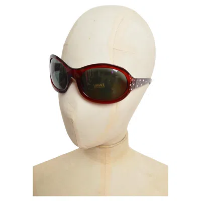 Pre-owned Versace 2000s  Ruby Red Clear Rounded Frame Oversized Diamonté Sunglasses