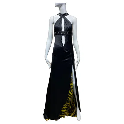 Pre-owned Versace 2004 Black Silk Cut-out Halter Gown, Size 38it By Donatella