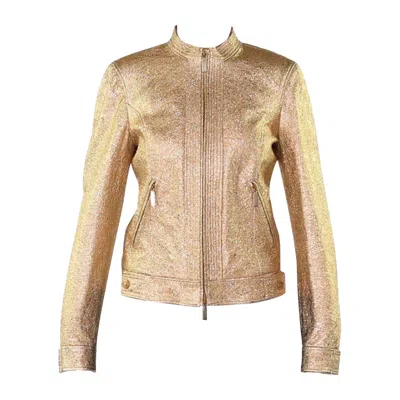 Pre-owned Versace 2007 Vintage  Gold Textured Leather Jacket Nwt