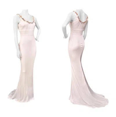 Pre-owned Versace 2008 Vintage  Embellished White Long Dress Gown 42 - 6