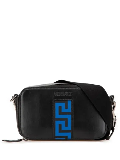 Pre-owned Versace 2010-2024 Leather La Greca Camera Bag Crossbody Bag In Black