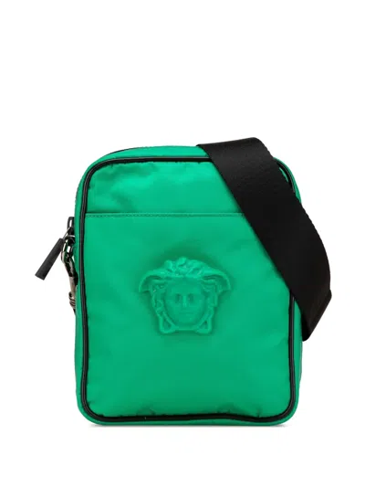 Pre-owned Versace 2010-2024 Medusa Nylon Palazzo Crossbody Bag In Green