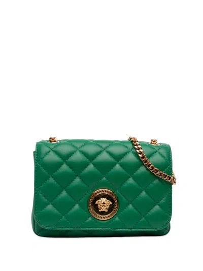 Pre-owned Versace 2010-2025 Small Quilted Nappa Medusa Chain Crossbody Bag In Green