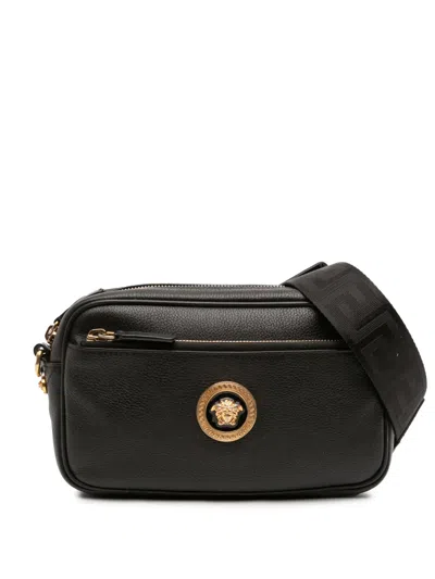 Pre-owned Versace 2010-2026 Grained Calfskin La Medusa Convertible Camera Bag Crossbody Bag In Black
