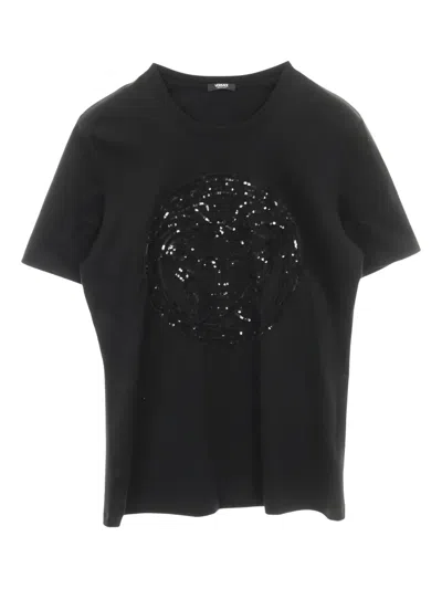 Pre-owned Versace 2010 Medusa-sequin T-shirt In Black