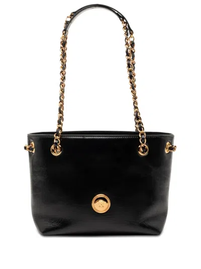 Pre-owned Versace 2010-2026 Leather La Medusa Shoulder Bag In Black