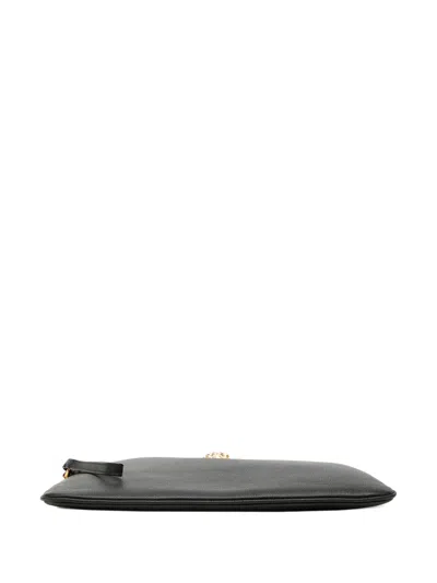 Pre-owned Versace 2010-2026 Leather Medusa Wristlet Clutch Bag In Black