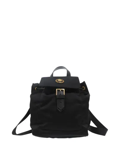 Pre-owned Versace 2010-2026 Nylon Medusa Drawstring Backpack In Black
