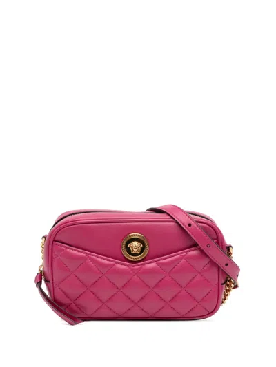 Pre-owned Versace 2010-2026 Quilted Lambskin La Medusa Camera Bag Crossbody Bag In Pink