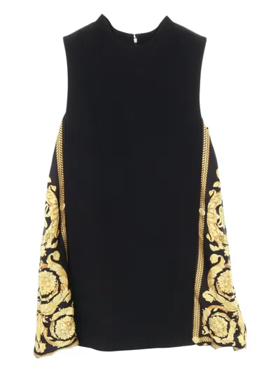 Pre-owned Versace 2010s Barocco Print Mini Dress In Black