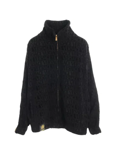 Pre-owned Versace 2010s Baroque Logo Zip-up Sweatshirt In Black