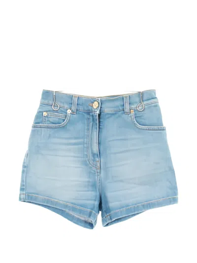 Pre-owned Versace 2010s Denim Medusa Button Shorts In Blue