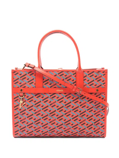 Pre-owned Versace 2010s Geometric-print Tote Bag In Red