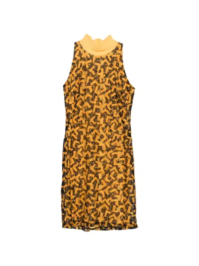 Pre-owned Versace 2010s High-neck Dress In Yellow