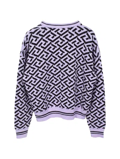 Pre-owned Versace 2010s Medusa La Greca Knitted Crewneck Wool Sweater In Purple