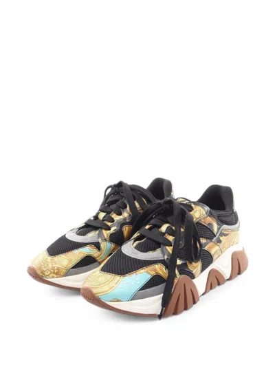 Pre-owned Versace 2010s Squalo Baroque-print Sneakers In Black