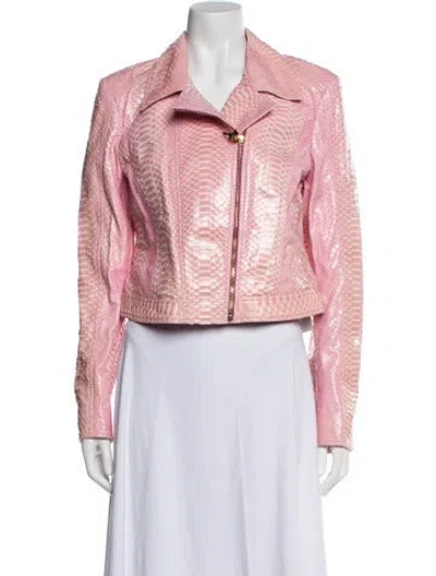 Pre-owned Versace 2011 Python Biker Jacket In Pink
