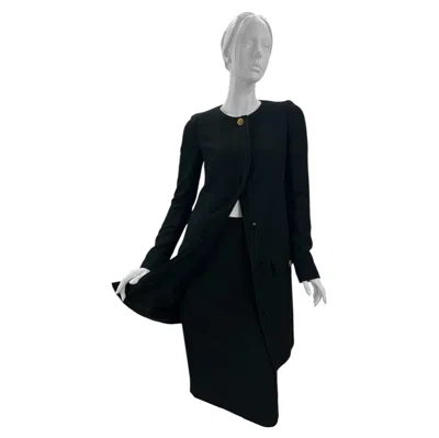 Pre-owned Versace 2011 Vintage  Black Tweed Coat Jacket With Skirt Suit