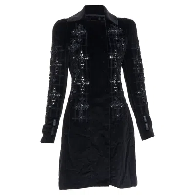 Pre-owned Versace 2012 Runway Black Velvet Gothic Byzantine Flared Coat