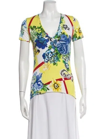 Pre-owned Versace 2013 Floral Print T-shirt In Yellow