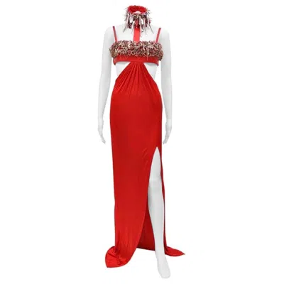 Pre-owned Versace 2013  Embellished Red Dress Gown