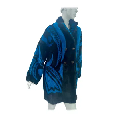 Pre-owned Versace 2013  Mink Intarsia Coat Nwt In Blue