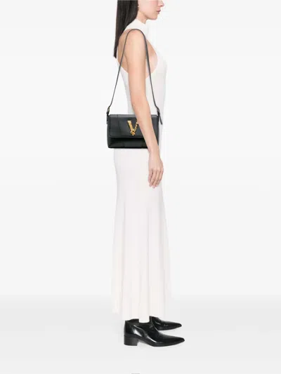 Pre-owned Versace 2019-2025 Vitello Barocco Virtus Flap Crossbody Bag In Black