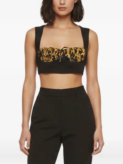 Pre-owned Versace 2019 Barocco-print Bustier Top In Black