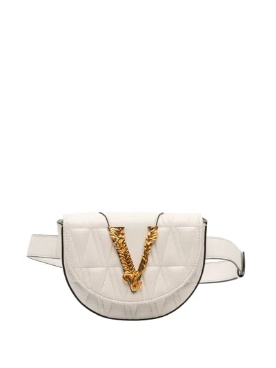 Pre-owned Versace 2019 Quilted Nappa Virtus V Crossbody Belt Bag In White