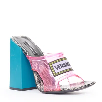 Pre-owned Versace 2019 Runway 90s Vintage Logo Transparent Pink Pvc Mules Eu38.5 Us8.5