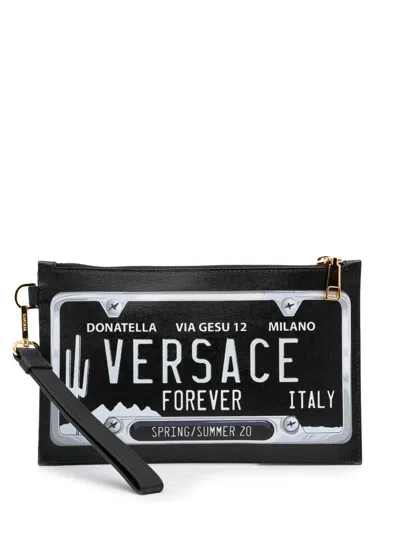 Pre-owned Versace 2020 License Plate Clutch In Black