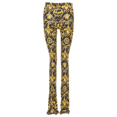 Pre-owned Versace 2020 Runway Gianni Signature Medusa Barocco Gold Flare Pants It42 M In Brown