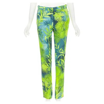 Pre-owned Versace 2020 Runway Jlo Jungle Green Tropical Print Viscose Pants It36 Xs