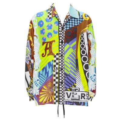 Pre-owned Versace 2020 Runway Pop Temple Print Nylon Windbreaker Shirt Jacket Eu50 L In Gray