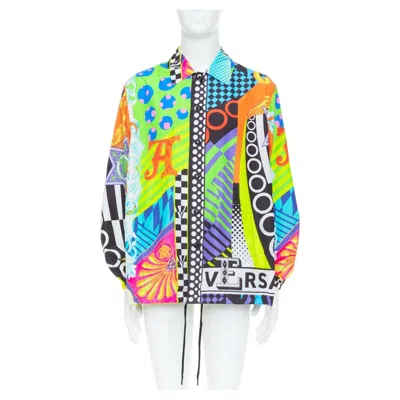 Pre-owned Versace 2020 Runway Pop Temple Print Nylon Windbreaker Shirt Jacket It46 S In Beige
