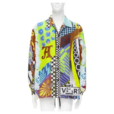 Pre-owned Versace 2020 Runway Pop Temple Print Nylon Windbreaker Shirt Jacket It46 S In Gray