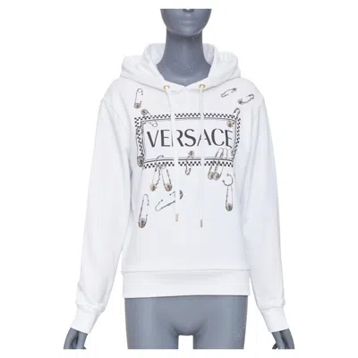 Pre-owned Versace 2020 White Safety Pin 90s Vintage Logo Cotton Graphic Sweatshirt It38 Xs