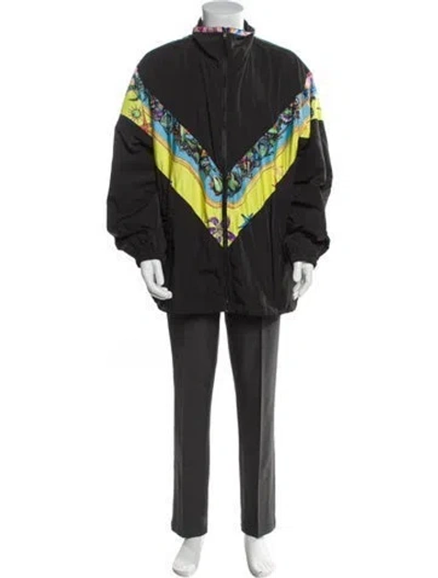 Pre-owned Versace 2021 Graphic Print Windbreaker In Black