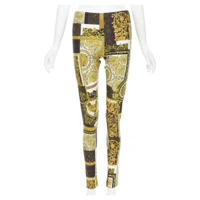 Pre-owned Versace 2021 Mosaic Barocco Brown Gold Print Stretchy Legging Pant It42 L