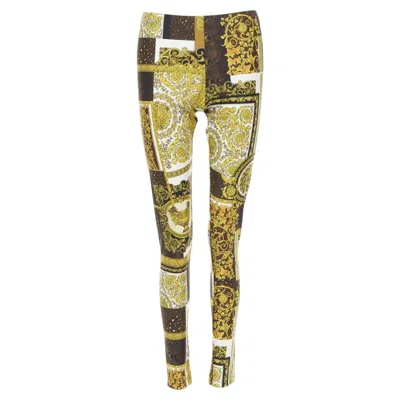 Pre-owned Versace 2021 Mosaic Barocco Brown Gold Print Stretchy Legging Pant It42 L