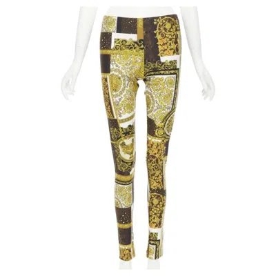 Pre-owned Versace 2021 Mosaic Barocco Brown Gold Print Stretchy Legging Pant It44 L