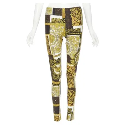 Pre-owned Versace 2021 Mosaic Barocco Brown Gold Print Stretchy Legging Pant It44 L
