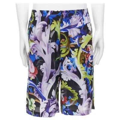 Pre-owned Versace 2021 Runway Baroccoflage Floral Baroque Wide Shorts It48 M In Gray